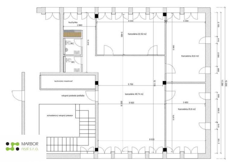 Pôdorys kancelária 131,46 m2, Jarmočná ul. KE.png